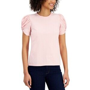 Anne Klein Women's Twist-Sleeve Crewneck Top, Cherry Blossom, M